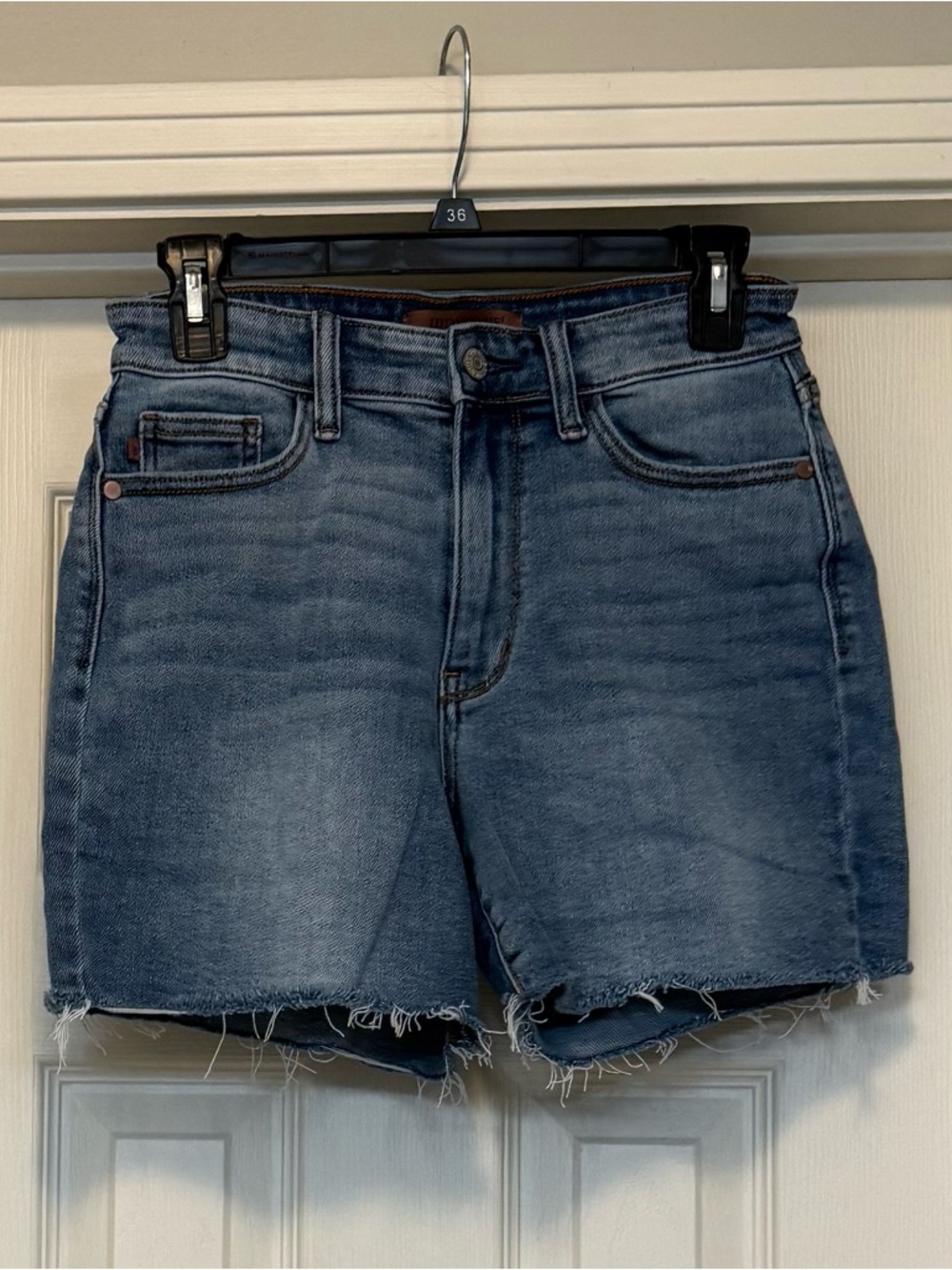 Judy Blue Mid Wash Raw Hem Denim Shorts